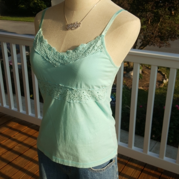 OLD NAVY ♡ Gorgeous Vintage Aqua Perfect Fit Lacey Cami Bralette Babydoll Top S - Picture 8 of 13
